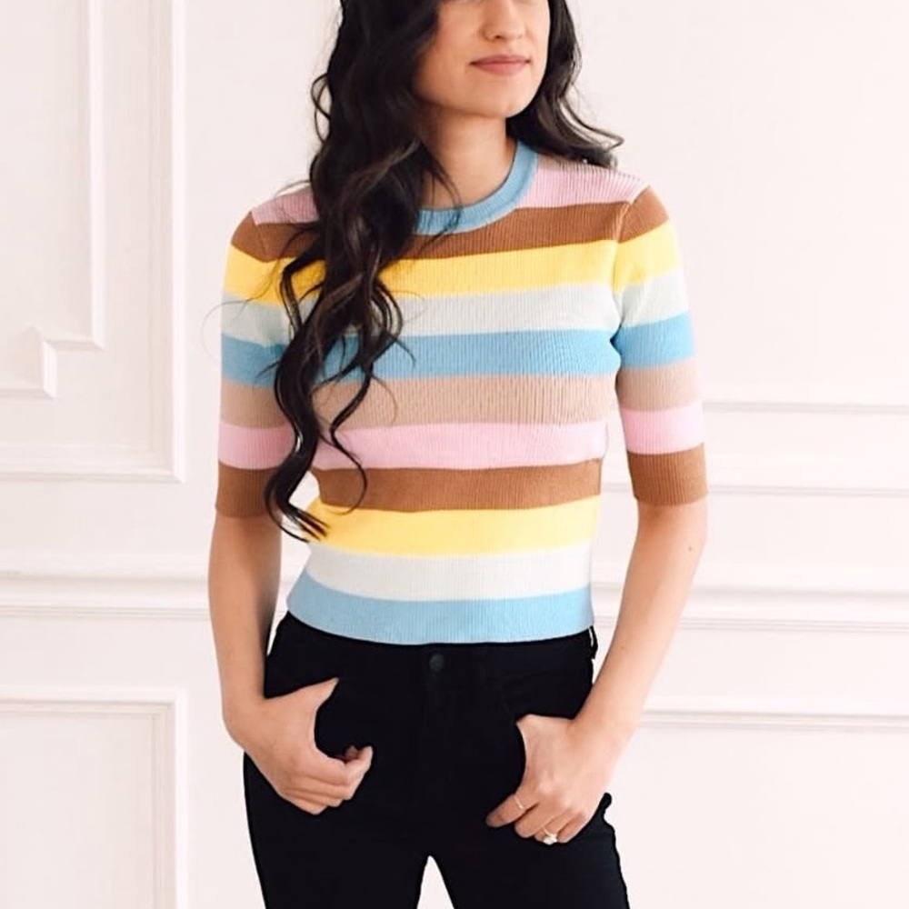 English Factory Striped Cropped Sweater NEW